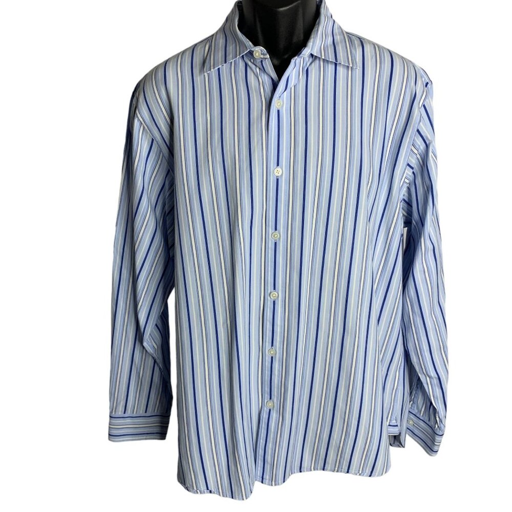 Michael Kors Button Up Long Sleeve Dress Shirt XL Blue Striped Collared Cotton
